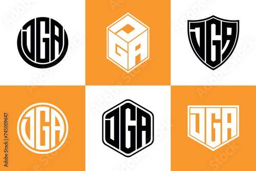 DGA initial letter geometric shape icon logo design vector. monogram, letter mark, circle, polygon, shield, symbol, emblem, elegant, abstract, wordmark, sign, art, typography, icon, geometric, shape