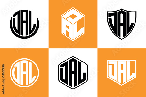 DAL initial letter geometric shape icon logo design vector. monogram, letter mark, circle, polygon, shield, symbol, emblem, elegant, abstract, wordmark, sign, art, typography, icon, geometric, shape
