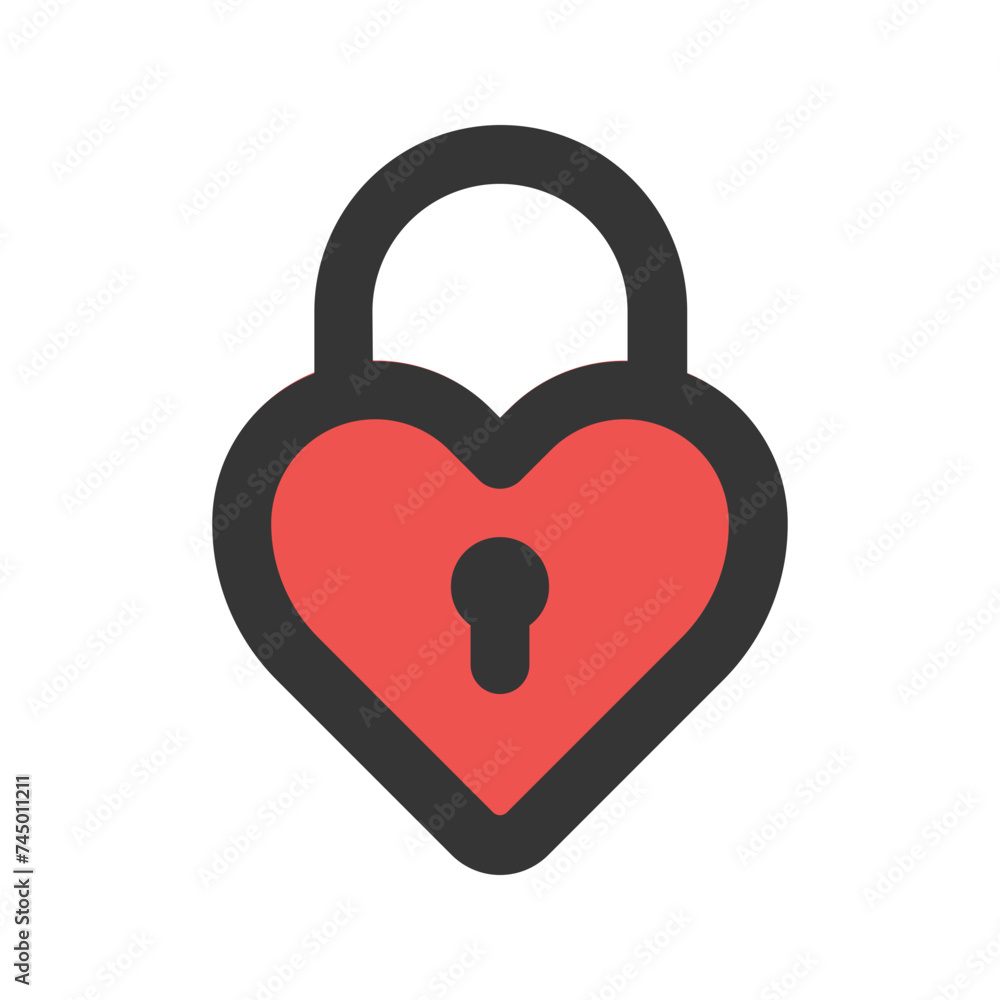 heart lock line color icon