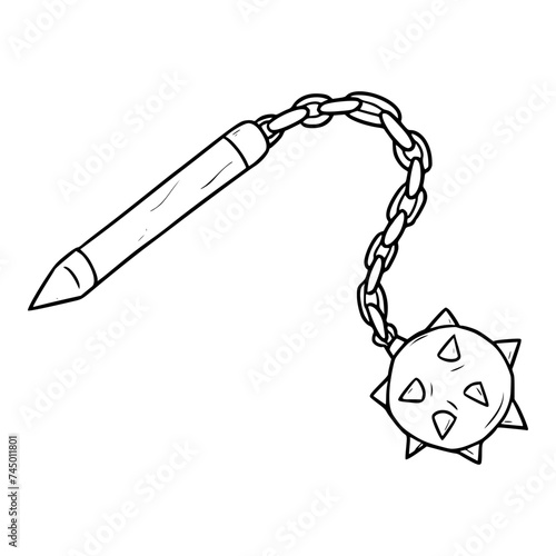 morning star mace or flail illustration hand drawn outline isolated vector