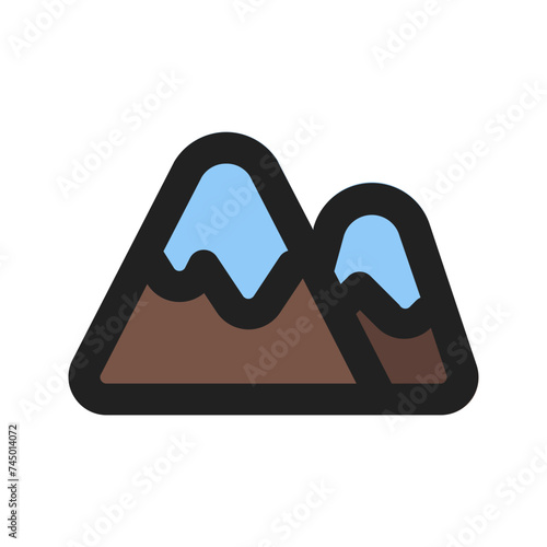 snow mountains line color icon