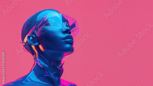 futuristic design 3d rendering Machine learning colored in Classic Blue champions intersectionality aiming for inclusivity in digital decisions