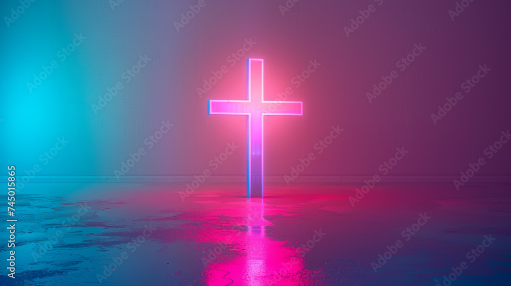 An inspiring image featuring a glowing cross in vivid color set against a simple, uncluttered background, symbolizing faith and hope. An inspiring image featuring a glowing cross in vivid color set against a simple, uncluttered background, symbolizing faith and hope.
