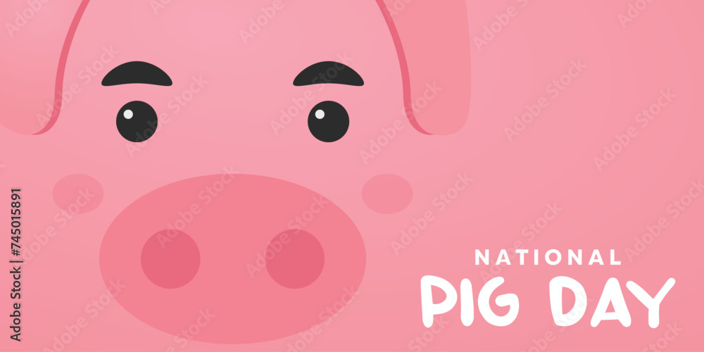 National Pig Day. Wajah babi. Cards, banners, posters, social media and more. Pink background. National Pig Day. Wajah babi. Cards, banners, posters, social media and more. Pink background.
