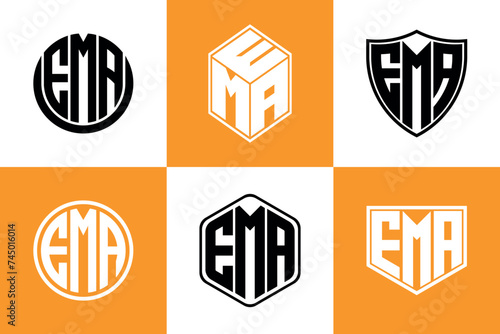 EMA initial letter geometric shape icon logo design vector. monogram, letter mark, circle, polygon, shield, symbol, emblem, elegant, abstract, wordmark, sign, art, typography, icon, geometric, shape