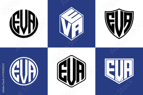 EVA initial letter geometric shape icon logo design vector. monogram, letter mark, circle, polygon, shield, symbol, emblem, elegant, abstract, wordmark, sign, art, typography, icon, geometric, shape