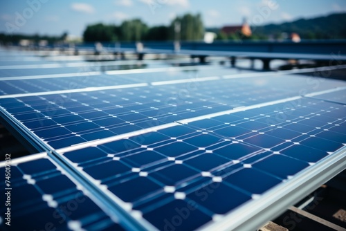Sustainable energy - solar panels against blue sky for eco-friendly technology illustration
