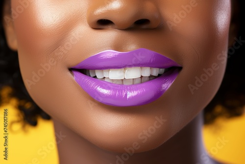 Close-up of beautiful african american woman posing with vibrant lipstick makeup and stunning lips