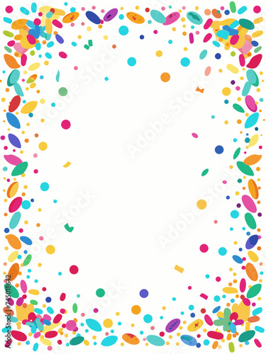Colorful confetti border frame repeat pattern. Great for a birthday party or an event celebration invitation or decor. Surface pattern design. on white background 