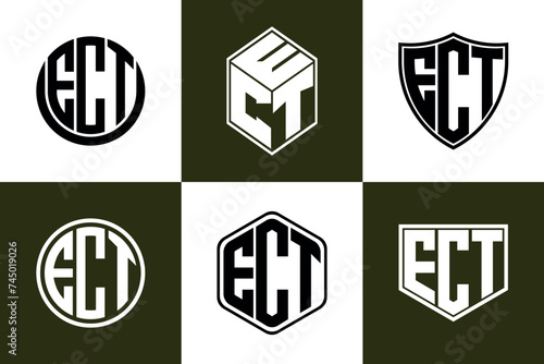 ECT initial letter geometric shape icon logo design vector. monogram, letter mark, circle, polygon, shield, symbol, emblem, elegant, abstract, wordmark, sign, art, typography, icon, geometric, shape
