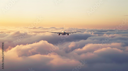 An airplane flying above the clouds