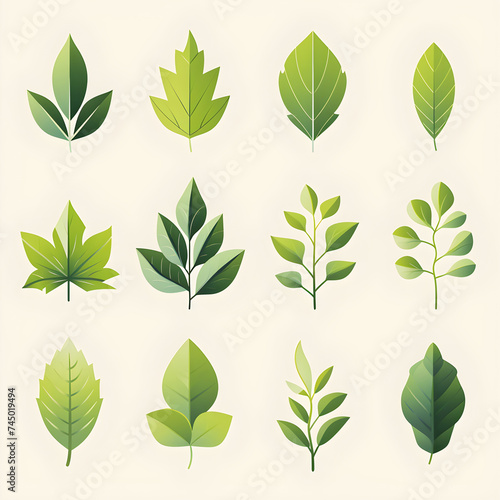 flat gradient icon set of leaves green color theme