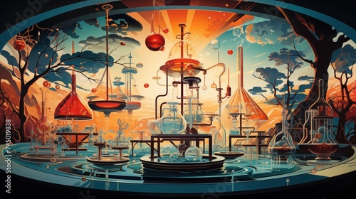 illustration of medical science pharmaceutical research, featuring symbolic elements, laboratory scenes, and the representation of groundbreaking advancements