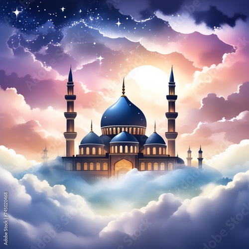 illustration of a mosque above the clouds © irfai