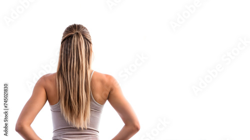 Back view of a woman against a blank background copy space. Generative AI