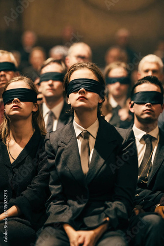 audience with blindfolded eyes photo