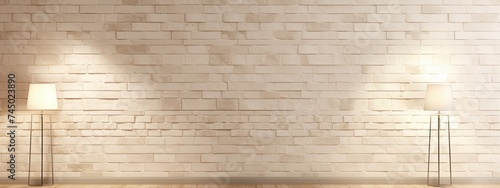 An indoor wall made of ivory bricks with indoor lights on both sides is intended to be used as a banner. photo