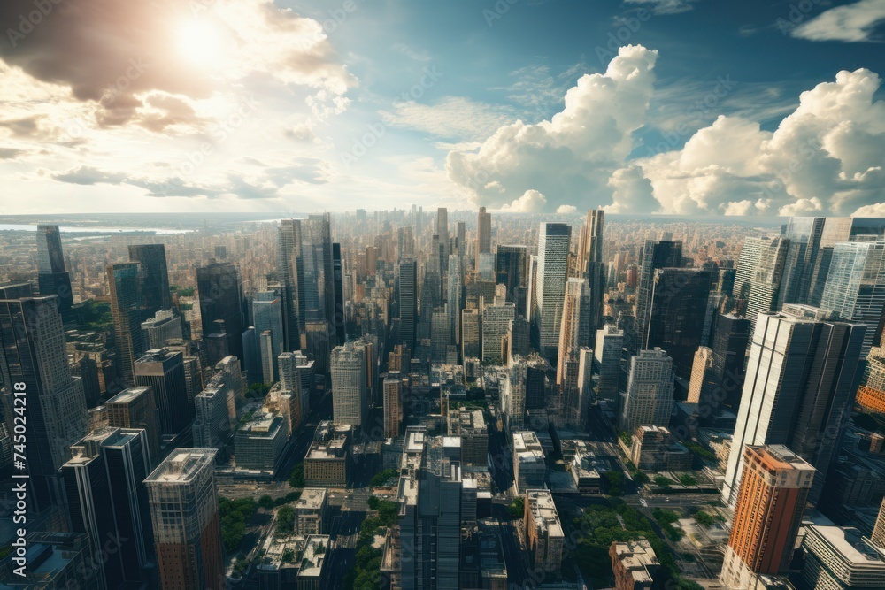 Obraz premium aerial view of a large city filled with modern buildings.