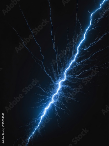 Close up of blue lighting strike on plain black background from Generative AI