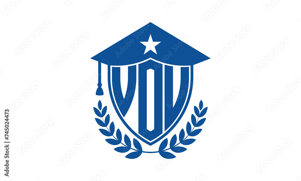 VOU three letter iconic academic logo design vector template. monogram, abstract, school, college, university, graduation cap symbol logo, shield, model, institute, educational, coaching canter, tech VOU three letter iconic academic logo design vector template. monogram, abstract, school, college, university, graduation cap symbol logo, shield, model, institute, educational, coaching canter, tech