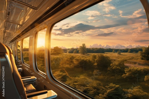 Electric train images reflect reducing air pollution, creating a brighter world. photo