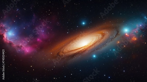 A high quality stock photograph of a beautiful colorfull universe with stars on a dark theme or background