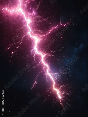 Pink electric thunder with sparks and embers on dark outer space cosmos background from Generative AI