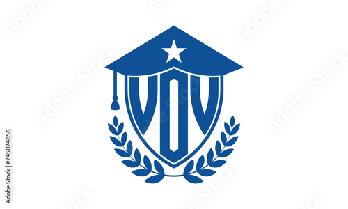 VOV three letter iconic academic logo design vector template. monogram, abstract, school, college, university, graduation cap symbol logo, shield, model, institute, educational, coaching canter, tech photo
