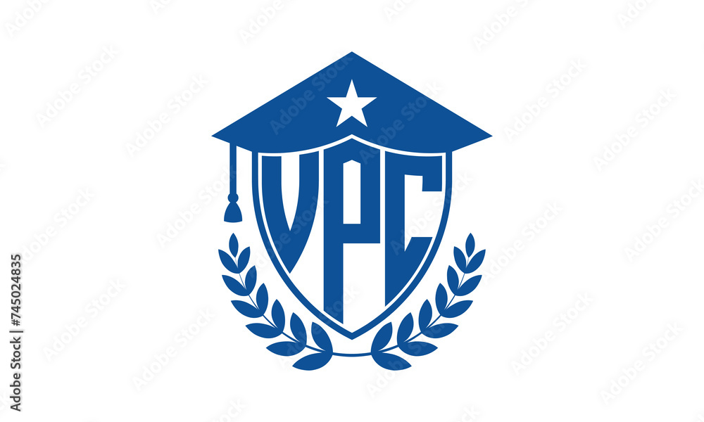 VPC three letter iconic academic logo design vector template. monogram, abstract, school, college, university, graduation cap symbol logo, shield, model, institute, educational, coaching canter, tech VPC three letter iconic academic logo design vector template. monogram, abstract, school, college, university, graduation cap symbol logo, shield, model, institute, educational, coaching canter, tech