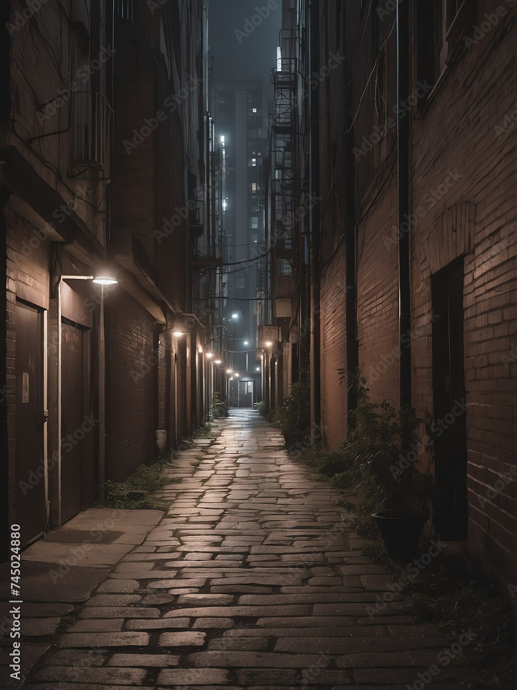 Walkway at a noir city back alley from Generative AI