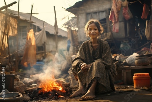 Pictures of people living simple lives It represents sustainable living. true happiness