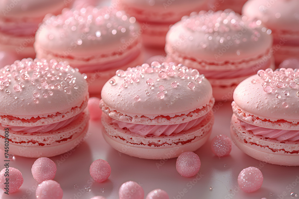 Table Full of Pink Frosted Macaroons