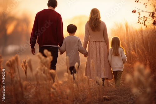 warm family Parents and children hold hands conveys love and engagement photo