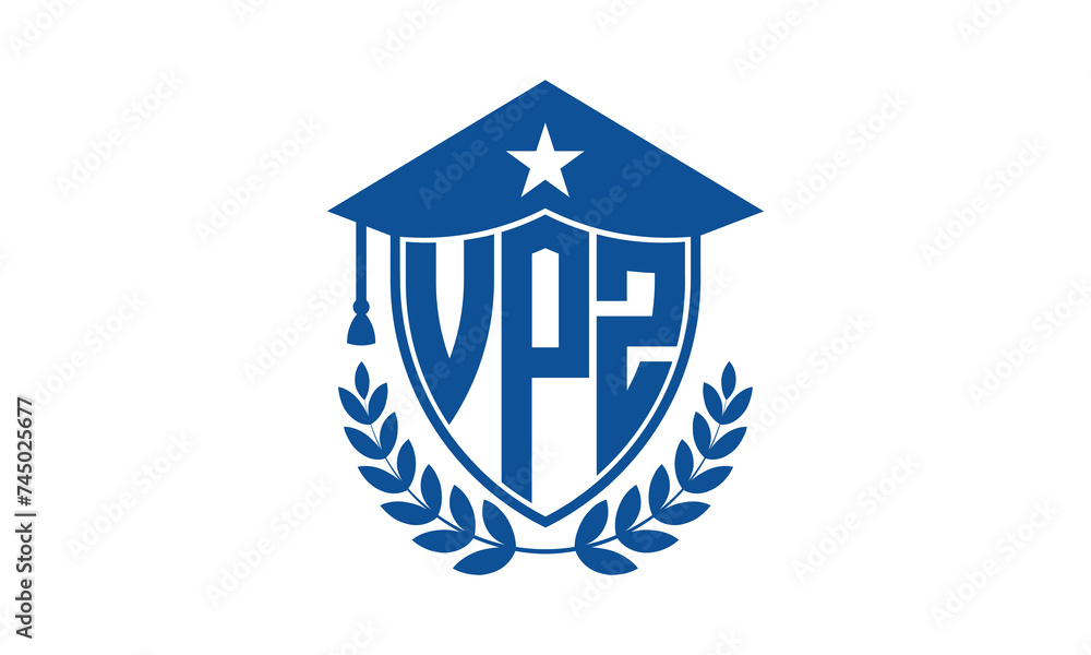 VPZ three letter iconic academic logo design vector template. monogram, abstract, school, college, university, graduation cap symbol logo, shield, model, institute, educational, coaching canter, tech VPZ three letter iconic academic logo design vector template. monogram, abstract, school, college, university, graduation cap symbol logo, shield, model, institute, educational, coaching canter, tech