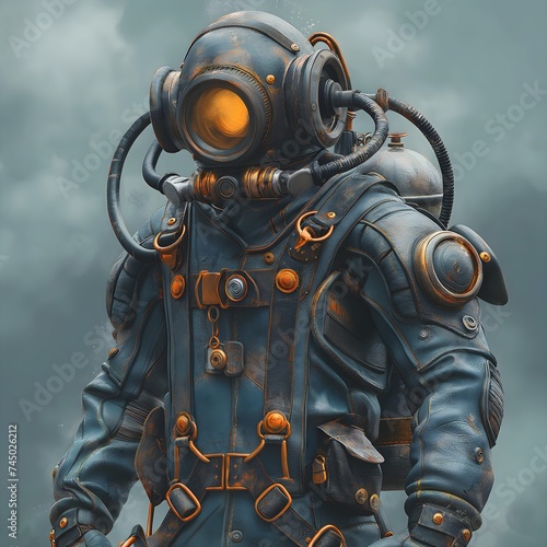 Diver In A Heavy Diving Suit. Illustration On The Theme Of History And Professions, Cinema And Technology. Generative AI