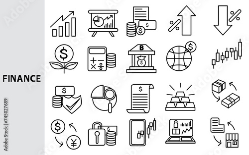 Finance and investment financial system Using numerical data in business investment ,Set of line icons for business ,Outline symbol collection.,Vector illustration. Editable stroke