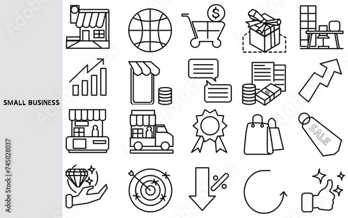 Small business, Starting a business requires only a small and people to start business concepts. ,Set of line icons for business ,Outline symbol collection.,Vector illustration. Editable stroke