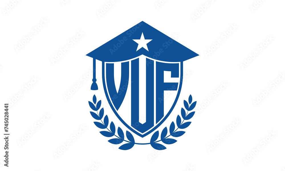 VUF three letter iconic academic logo design vector template. monogram, abstract, school, college, university, graduation cap symbol logo, shield, model, institute, educational, coaching canter, tech VUF three letter iconic academic logo design vector template. monogram, abstract, school, college, university, graduation cap symbol logo, shield, model, institute, educational, coaching canter, tech