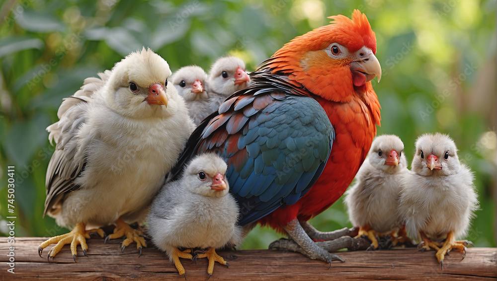 Fototapeta premium Selective focus shot of green-cheeked conure babies, Crimson bellied conure parrot in the white background. Gorgeous and adorable parrot baby 