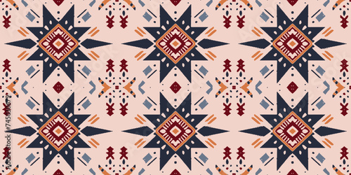 Ikat floral paisley embroidery on navy blue background.geometric ethnic oriental pattern traditional.Aztec style abstract vector illustration.design for texture,fabric,clothing,wrapping,decoration
