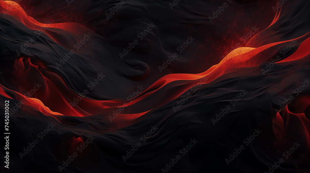 Fototapeta premium Dark burning red and matte black background, lava like, 3d rendering, minimalistic, clean and aesthetic