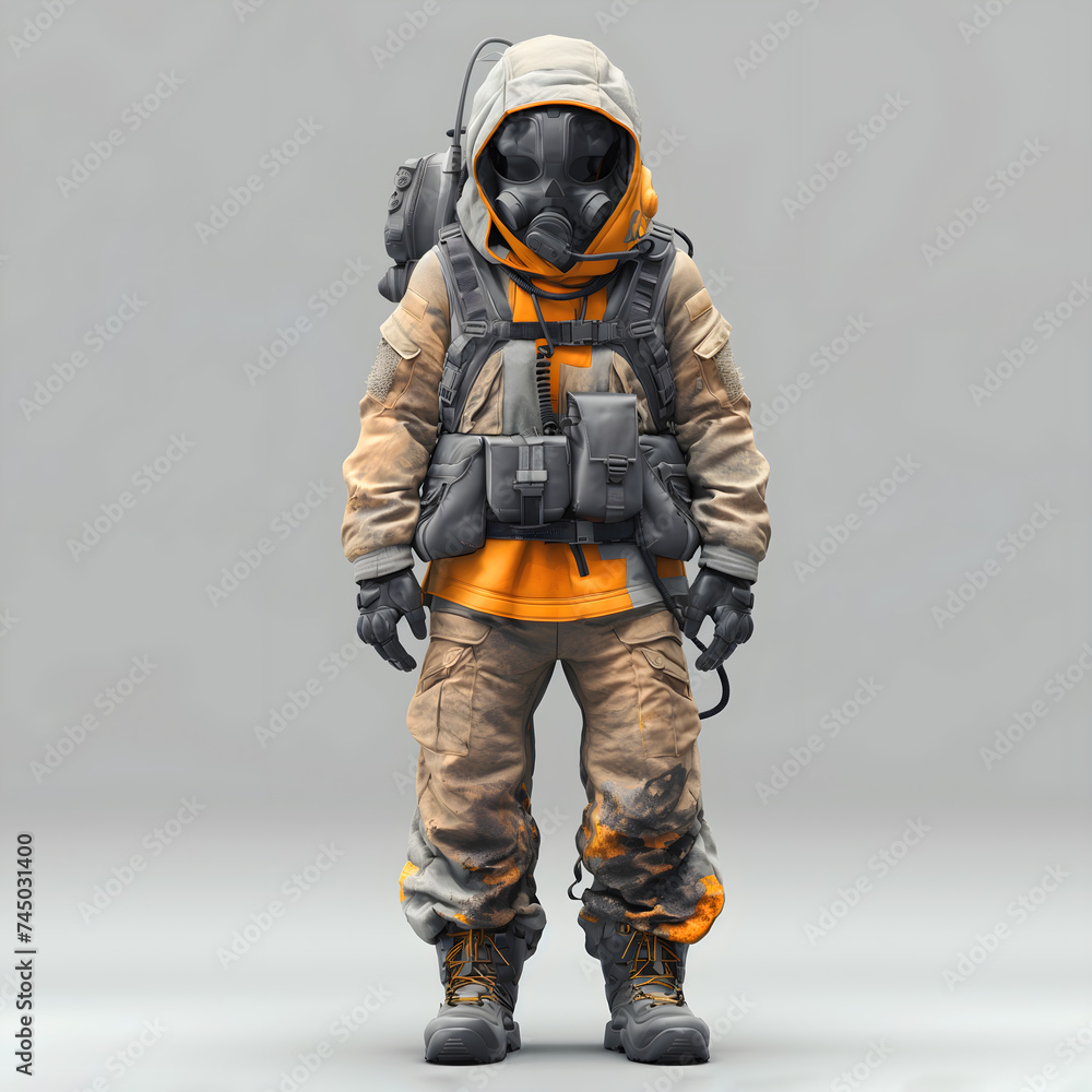 Man In Sand Camouflage. Illustration On The Theme Of Man And Workwear, Weapons And The Apocalypse. Generative AI Man In Sand Camouflage. Illustration On The Theme Of Man And Workwear, Weapons And The Apocalypse. Generative AI
