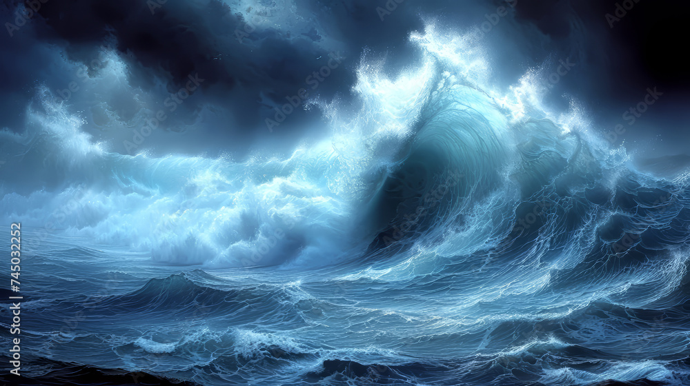 Big stormy sea wave. Beautiful background decorative illustrations.