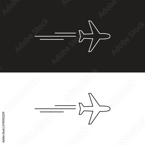Airplane icon takeoff logo black pictogram set vector or plane take off flying silhouette shape graphic simple plain clipart symbol, airport airline jet circle sign, aeroplane thin line outline art