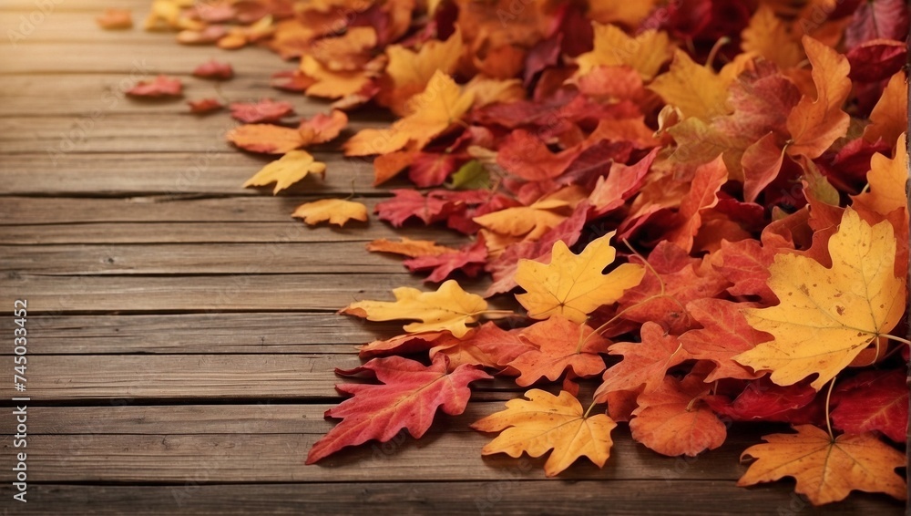 Obraz premium photo of piles of fallen leaves in autumn made by AI generative