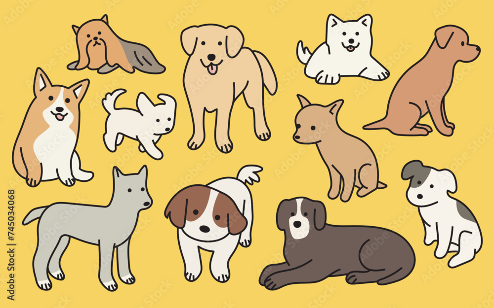 dogs in various postures. cartoon style vector illustration dogs in various postures. cartoon style vector illustration