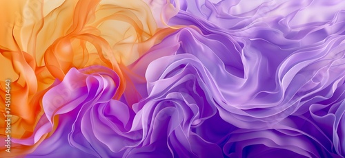 Flowing fabric texture in vivid purple and orange hues abstract background