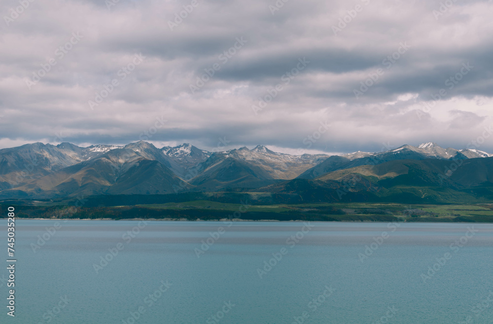 Scenic Mountain Lake Landscape, Lake Pukaki, New Zealand.