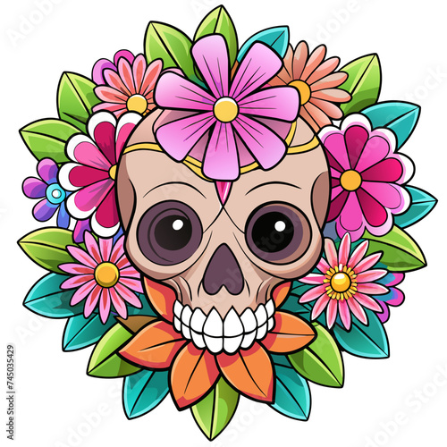Illustration of skull and flowers