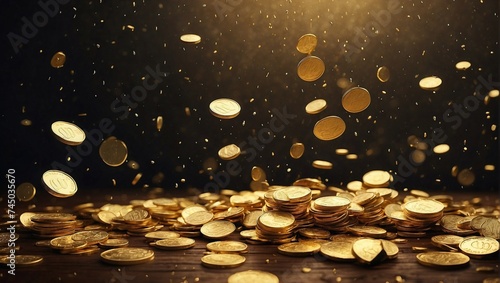 photo of rain and stack of gold coins for business background made by AI generative photo